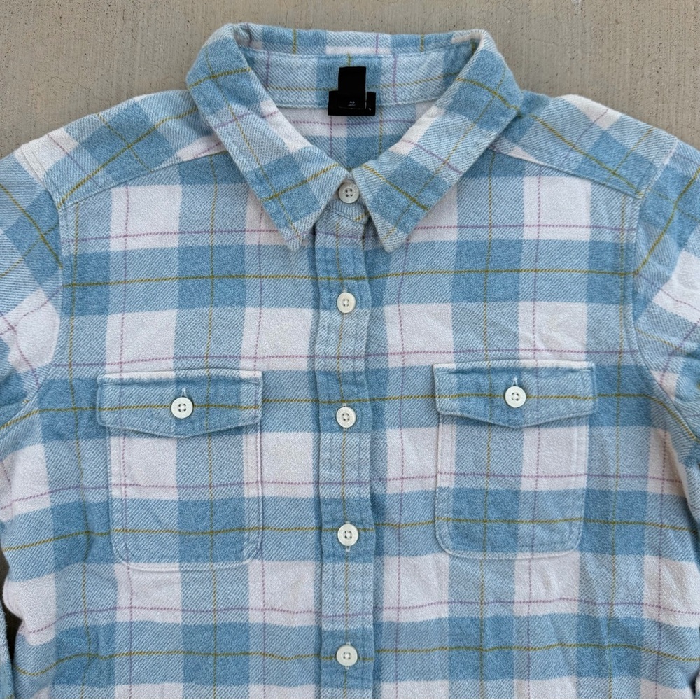 Patagonia Fjord Flannel Shirt Womens Size 6 (Small) White/Blue Organic Cotton - Picture 5 of 6